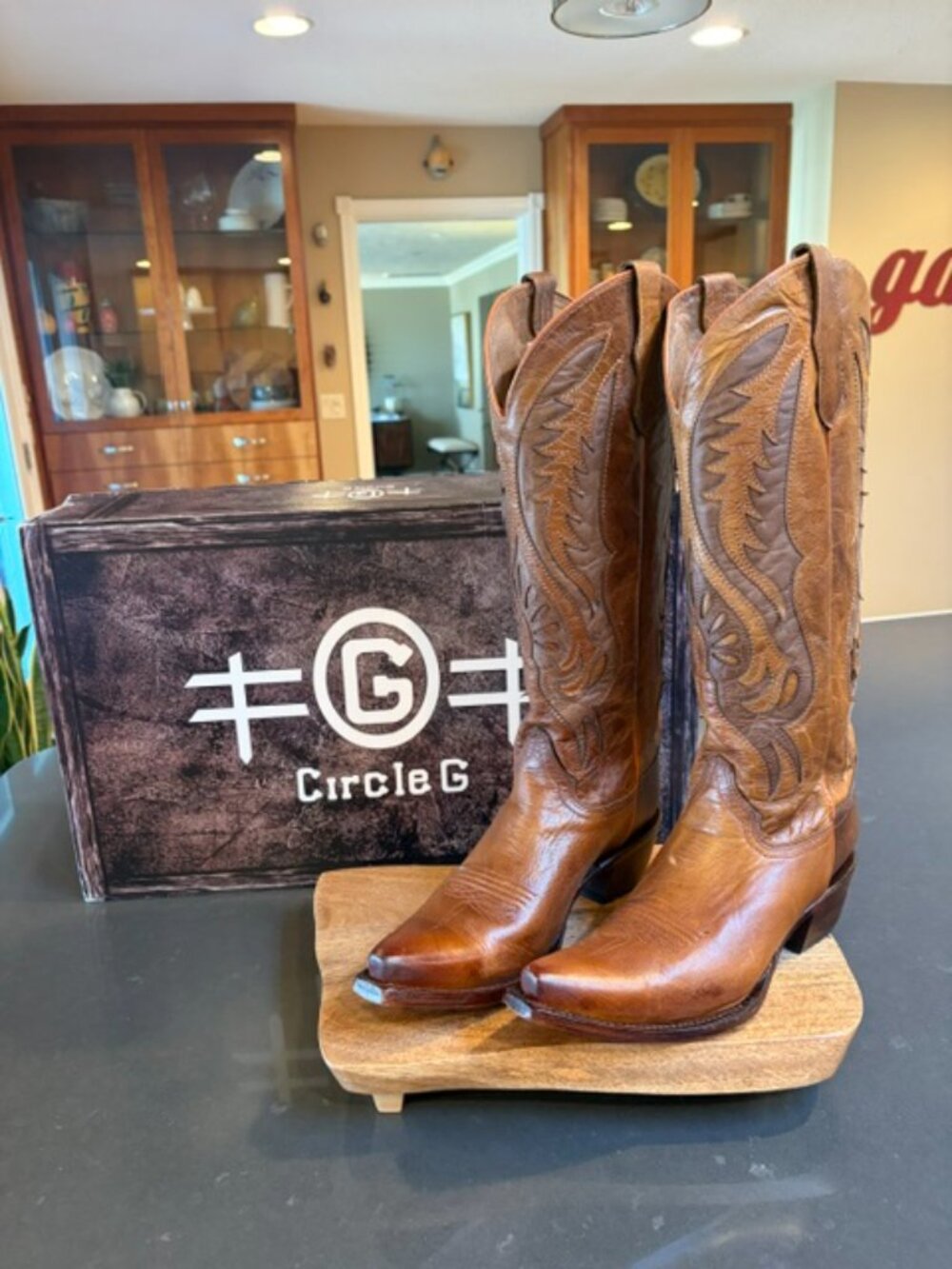 Circle G By Corral Bronze Inlay Embroidered Brown Snip Toe Boots L6085 Size 8.5